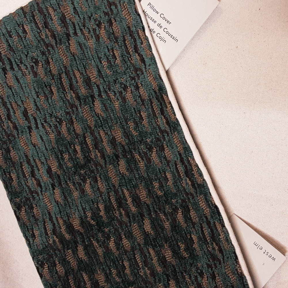West Elm Jasper Green Beige Textured Chenille Pillow Cover 16x16 Bundle Of2